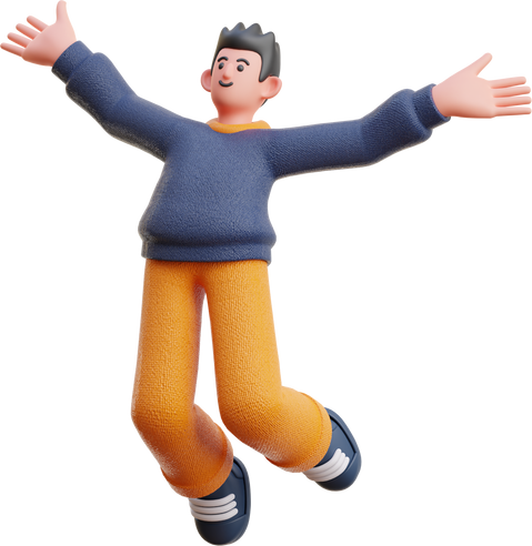 3D Character Male Jump Happy Floating Pose