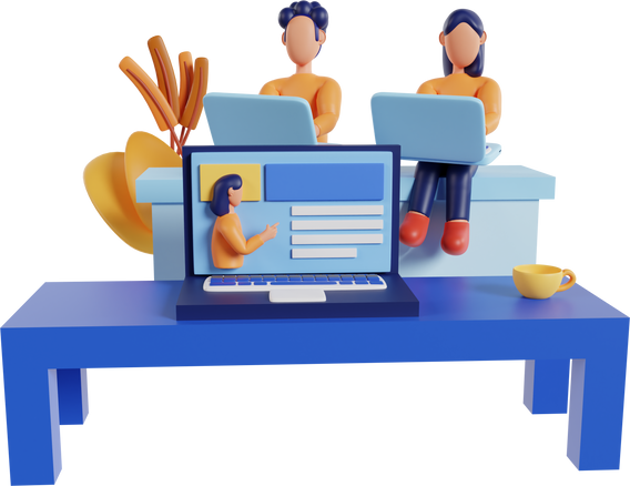 Online Learning, Online Meeting 3D Illustration